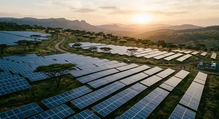 Utility-scale solar panels in the Kenyan highlands